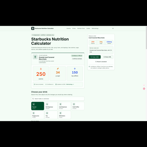 Starbucks Nutrition Calculator