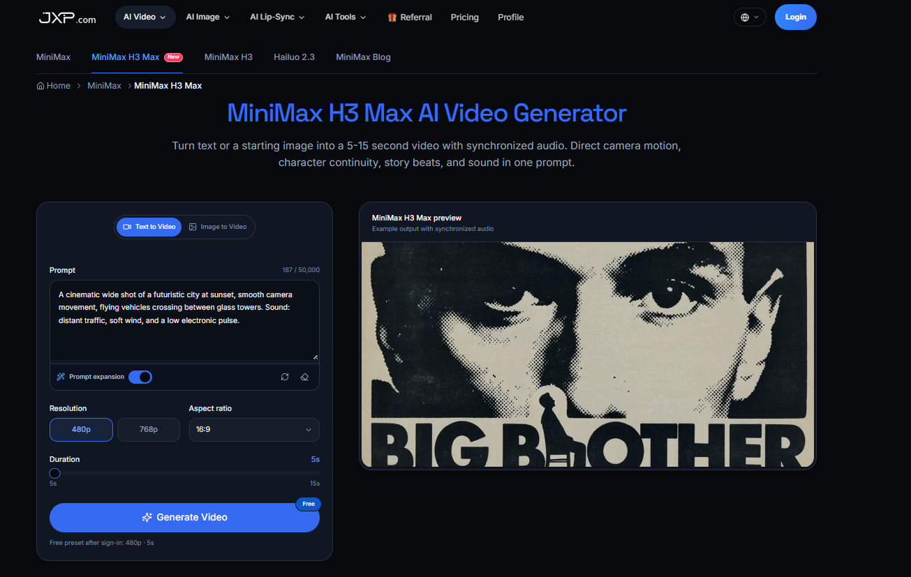 MiniMax H3 Max AI Video Generator
